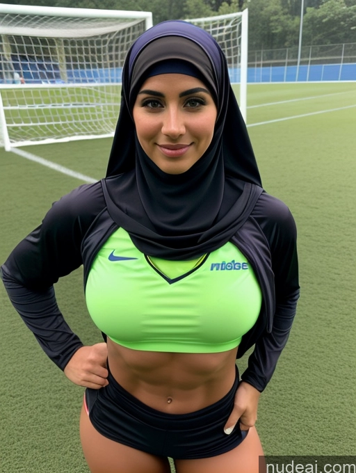 ai nude image of arafed woman in hijab posing for a picture on a soccer field pics of Busty Perfect Boobs Beautiful Muscular Soft + Warm Abs Niqab Soccer