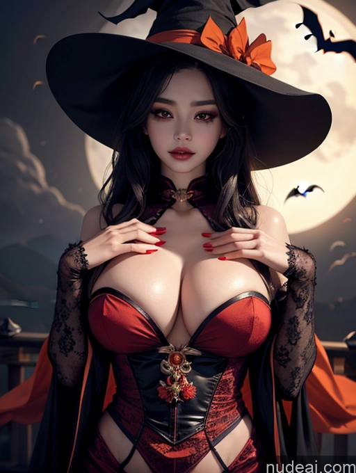 ai nude image of witch with huge boosie breasts posing in front of a full moon pics of Korean Perfect Boobs Halloween