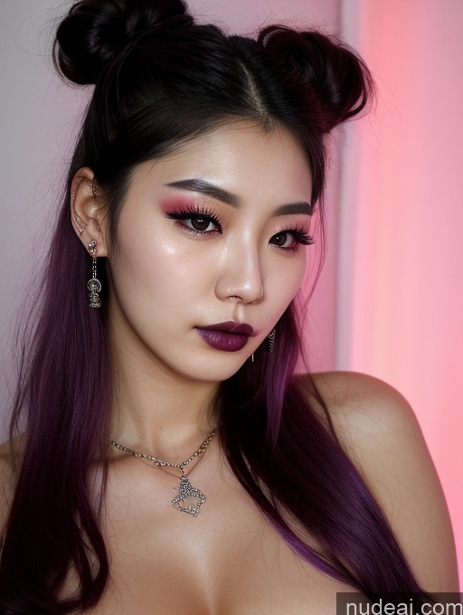 ai nude image of arafed asian woman with purple hair and a necklace and earrings pics of Woman 18 Jewelry Perfect Boobs Beautiful Perfect Body Goth Pouting Lips Korean Purple Hair Hair Bun Cyberpunk Partially Nude