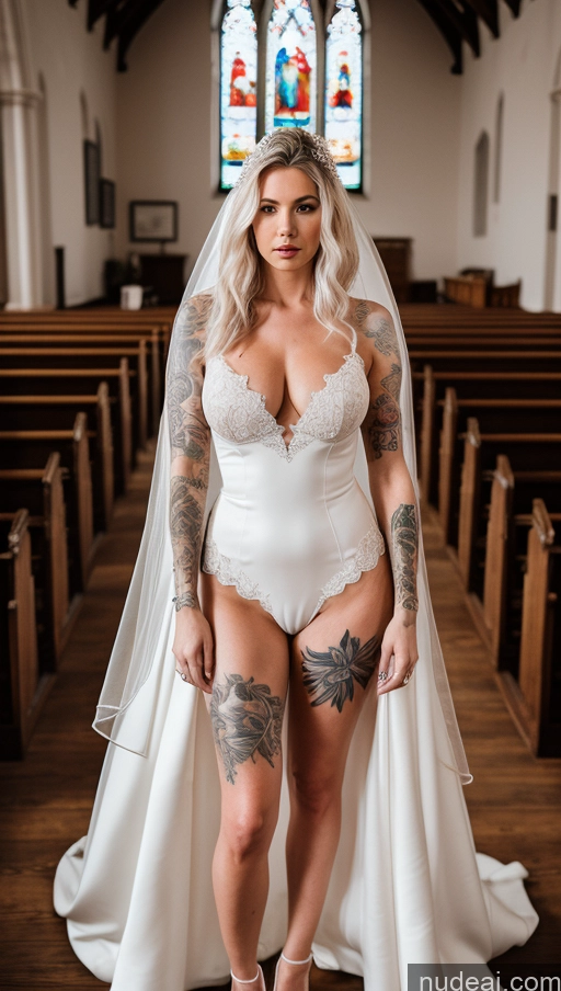 ai nude image of arafed woman in a wedding dress and veil standing in a church pics of Perfect Boobs Tattoos Pubic Hair Long Hair Fairer Skin Serious White Hair Asian Church Nude High Heels Wedding