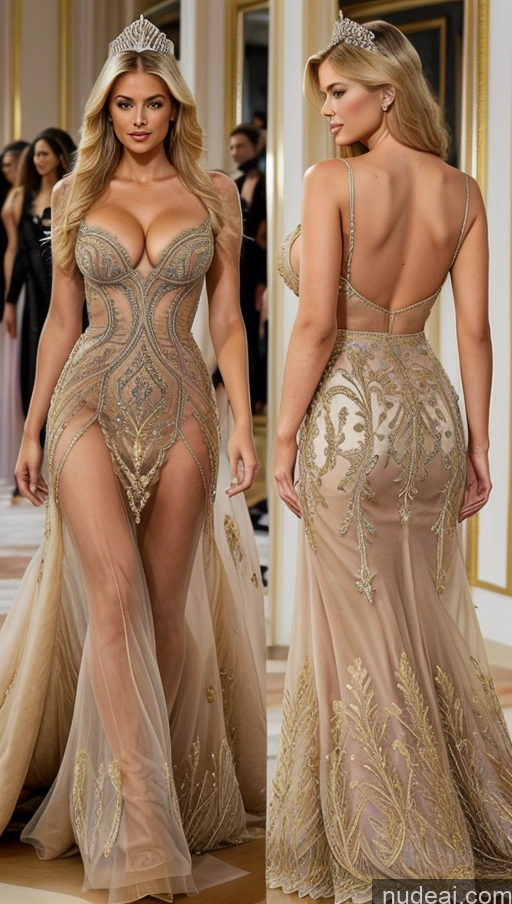 ai nude image of a woman in a gold dress and a woman in a gold dress pics of Miss Universe Model Busty Perfect Boobs Big Hips Perfect Body Afingering Crisp Anime Regal Blonde Haute Couture V1