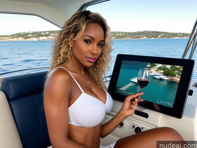 ai nude image of blond woman in white bikini sitting in a boat holding a glass of wine pics of Perfect Boobs Pubic Hair Perfect Body Pouting Lips Blonde Yacht Wine 30s Dark Skin Nilotic Curly Hair Gaming Waitress