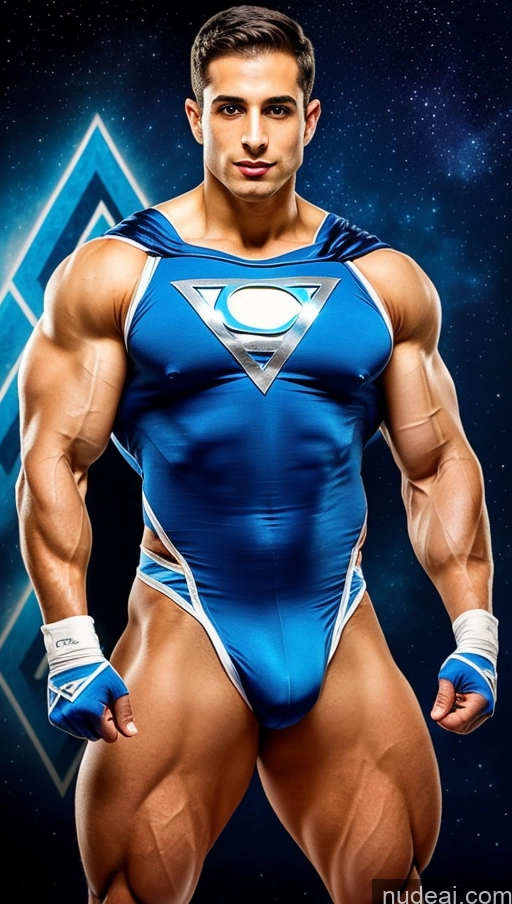 ai nude image of a close up of a man in a superman costume posing for a picture pics of Superhero Israel Bodybuilder Abs Busty Jewish Powering Up