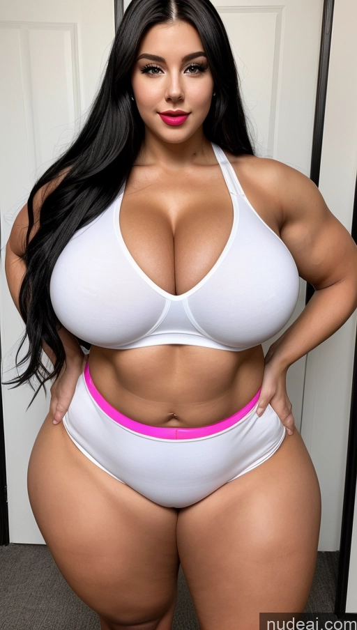 ai nude image of a close up of a woman in a white bikini posing for a picture pics of Huge Boobs Big Ass Abs Chubby Muscular Fairer Skin Long Hair Lipstick 18 Black Hair Cosplay