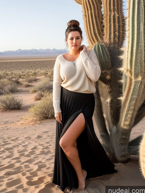 ai nude image of araffe woman in a long skirt standing next to a cactus pics of 18 Seductive Black Hair Messy Chubby Desert Long Skirt Russian Sweater