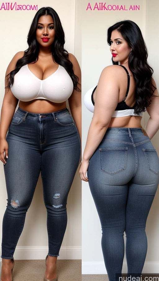 ai nude image of a close up of two photos of a woman in jeans and a bra pics of Huge Boobs Lipstick Big Ass Abs Chubby Fairer Skin Long Hair Indian Jeans Black Hair Big Hips