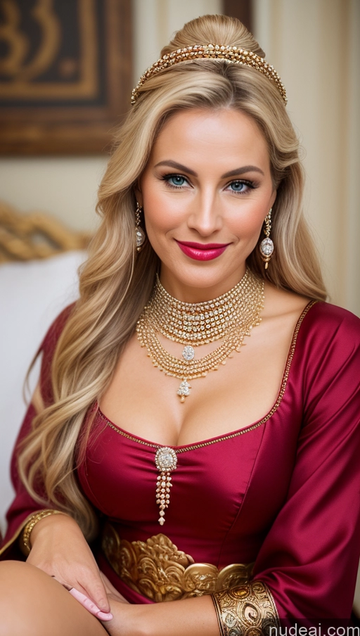 ai nude image of blond woman in a red dress with a gold crown and jewels pics of Woman Small Tits Beautiful Lipstick Pubic Hair Perfect Body Pouting Lips Happy Scandinavian Close-up View Dress Partially Nude Cleavage Tribal Traditional Viking High Heels Victorian 50s Diamond Jewelry Gold Jewelry Jewelry Pearl Jewelry