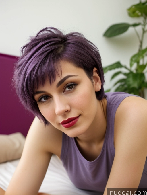 ai nude image of purple hair is a trend for women with short hair pics of 18 Skinny Pubic Hair Beautiful Bedroom Purple Hair Small Tits Lipstick On Back Short Hair Front View Teacher