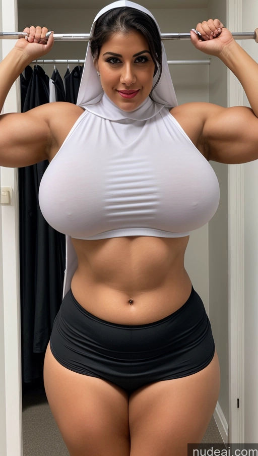 ai nude image of arafed woman in a nun costume posing for a picture pics of Huge Boobs Lipstick Muscular Big Ass Abs Chubby Fairer Skin Black Hair Long Hair Indian Nun Changing Room Working Out