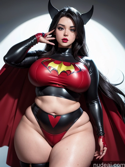 ai nude image of araffe woman in a red and black costume posing for a picture pics of Cosplay Lipstick Batwoman Superheroine Detailed Big Ass Fat Big Hips