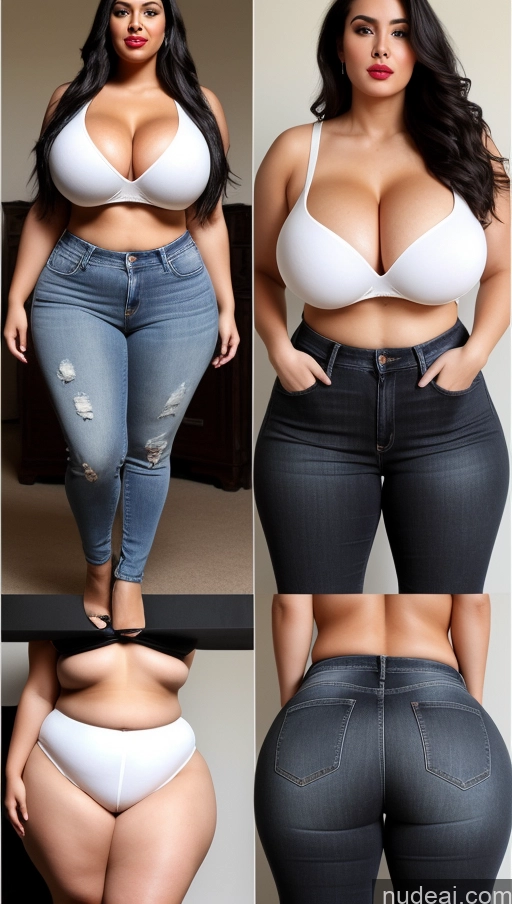 ai nude image of a close up of a woman in a white bra top and jeans pics of Huge Boobs Big Ass Abs Chubby Big Hips Fairer Skin Black Hair Long Hair Indian Jeans Lipstick