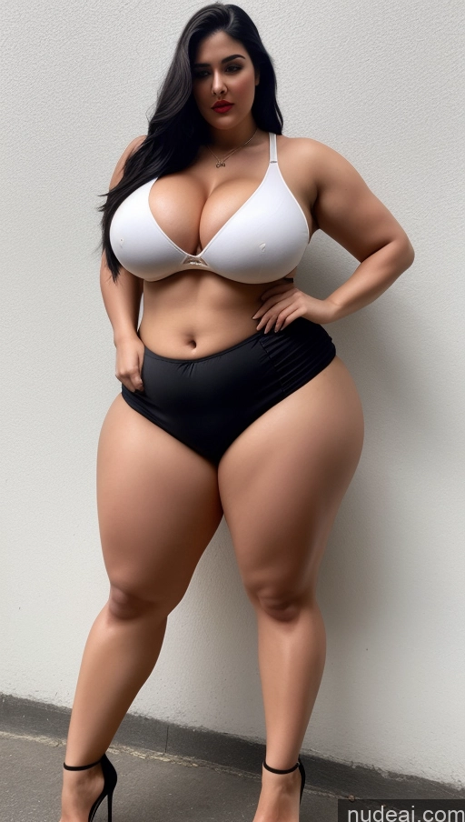 ai nude image of araffe woman in a white bra and black high waisted panties pics of Huge Boobs Big Ass Abs Chubby Big Hips Fairer Skin Black Hair Long Hair Indian Lipstick Stylish