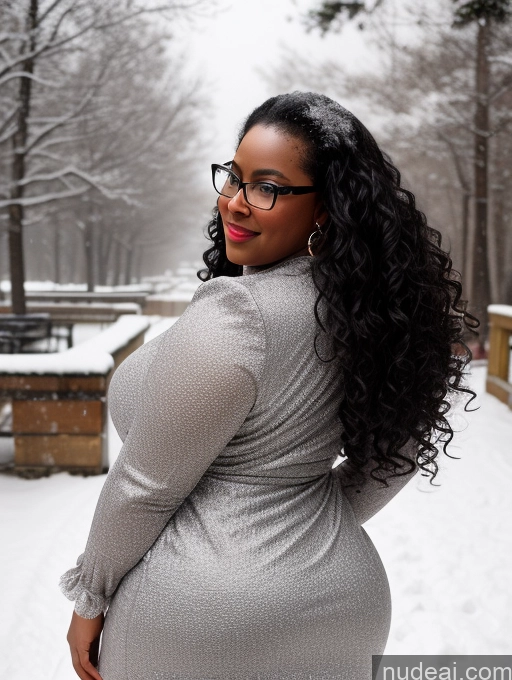 related ai porn images free for Seductive Black Black Hair Snow Curly Hair 30s Chubby Glasses Dress Back View