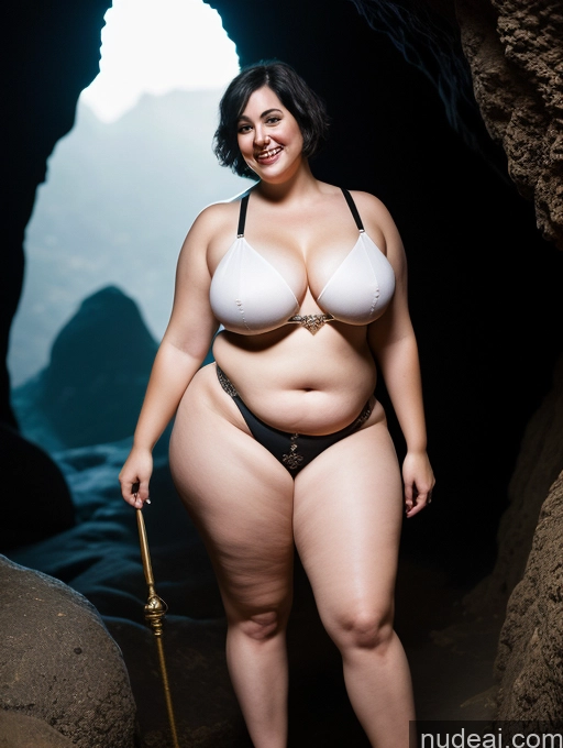 ai nude image of araffe woman in a bikini posing for a picture in a cave pics of Perfect Boobs Beautiful Big Ass Perfect Body Pubic Hair Happy Cave Detailed Dark Fantasy Fairer Skin Short Hair Black Hair 40s Fat Chubby Goth