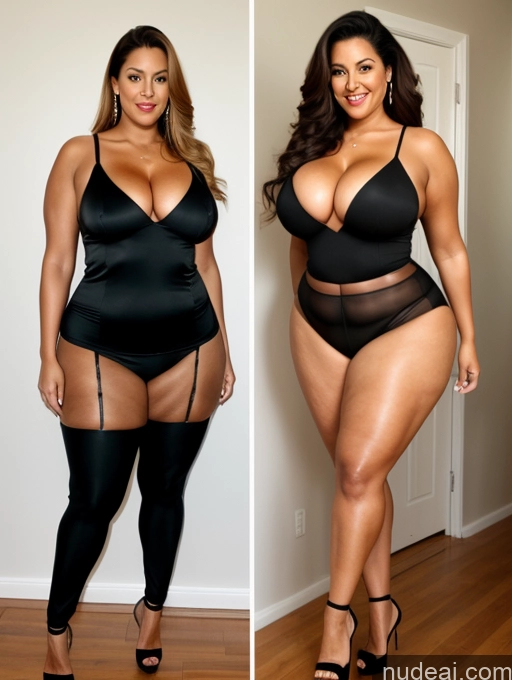 ai nude image of two pictures of a woman in a black bodysuit and a woman in a black bodysuit pics of Tall Long Legs Big Ass Chubby Big Hips Thick Abs Busty High Heels 60s Two