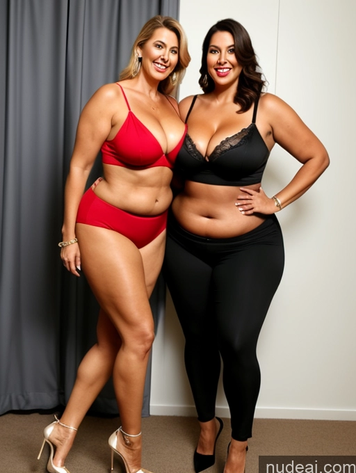 ai nude image of two women in black and red lingersuits posing for a picture pics of Tall Long Legs Big Ass Chubby Big Hips Thick Abs Busty High Heels Two 70s