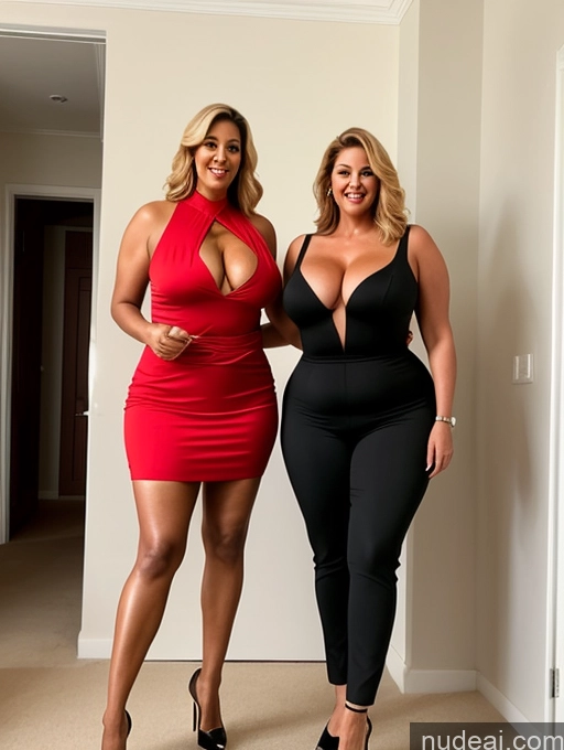 ai nude image of two women in black and red dresses posing for a picture pics of Tall Long Legs Big Ass Chubby Big Hips Thick Abs Busty High Heels Two 70s