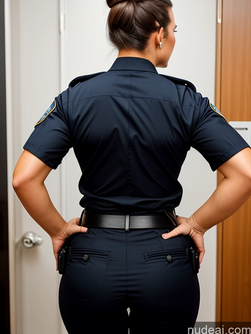 ai nude image of arafed woman in uniform standing in front of a door pics of Big Ass Hair Bun Back View Bending Over Police