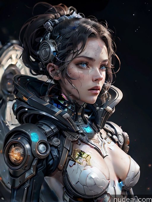 ai nude image of arafed woman with a futuristic body and head gear pics of Dark Lighting Reverse Bunny Suit Sci-fi Armor Made Of Fractals Cyborg Stargazing 30s Russian Close-up View