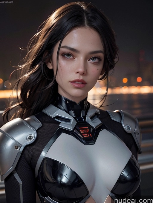 ai nude image of arafed woman in a futuristic suit posing for a picture pics of Dark Lighting Reverse Bunny Suit Sci-fi Armor Cyborg Stargazing 30s Russian Close-up View