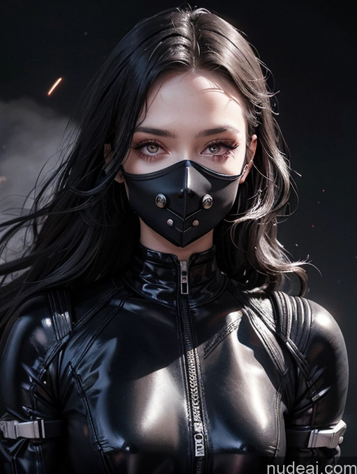 ai nude image of there is a woman in a black leather outfit and a mask pics of Dark Lighting Reverse Bunny Suit Cyborg Stargazing 30s Russian Close-up View Latex Space Suit Face Mask Goth