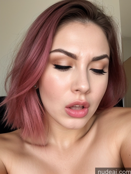 ai nude image of arafed woman with pink hair and a pink lip and a pink dress pics of Big Ass Thick Big Hips Long Legs Tall Fairer Skin Oiled Body 18 Seductive Orgasm Pink Hair Long Hair British Close-up View On Back Happy Sad Serious Laughing Pouting Lips Shocked Angry Ahegao Sexy Face