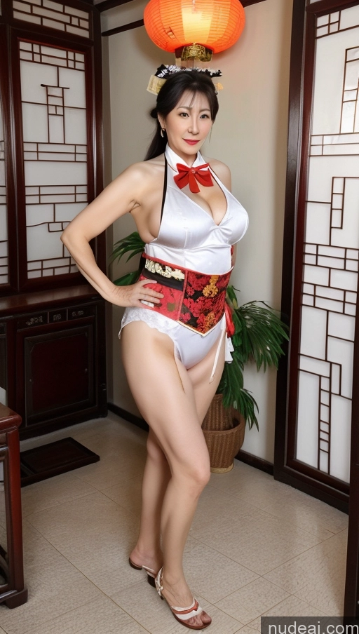 ai nude image of there is a woman in a white and red outfit posing for a picture pics of Milf One Busty Perfect Boobs Big Ass Big Hips Pubic Hair Fairer Skin Black Hair 60s Bows Yae Miko: Genshin Impact Cosplayers Chinese