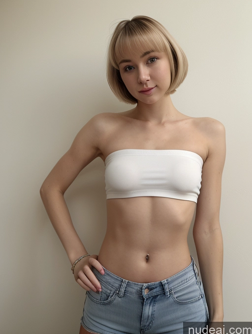 related ai porn images free for Woman Small Tits Beautiful Small Ass Skinny Fairer Skin 18 Blonde Short Hair Russian Front View Strapless Crop Top Jeans