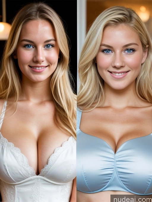 ai nude image of arafed woman with blue eyes and a white bralet pics of Model Huge Boobs Perfect Body Skinny Beautiful 18 Happy Blonde Maid Cleavage Scandinavian