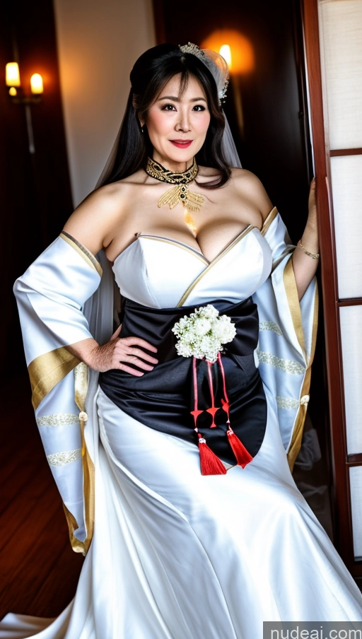 ai nude image of arafed woman in a wedding dress posing for a picture pics of Milf One Busty Perfect Boobs Big Ass Big Hips Beautiful Pubic Hair Fairer Skin Asian Black Hair 60s Miss Hina: Genshin Impact Cosplayers Wedding