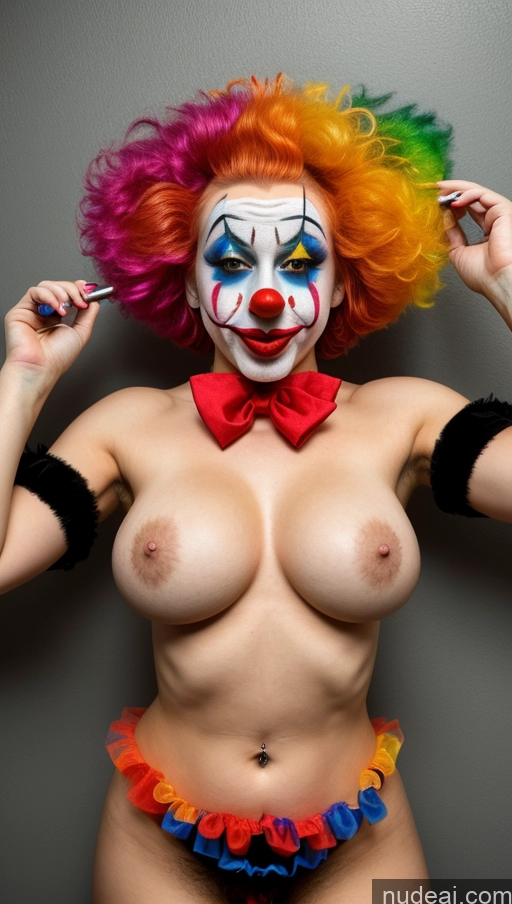 ai nude image of araffed woman with colorful wig and makeup posing naked pics of Perfect Boobs Pubic Hair Hairy Women Clown