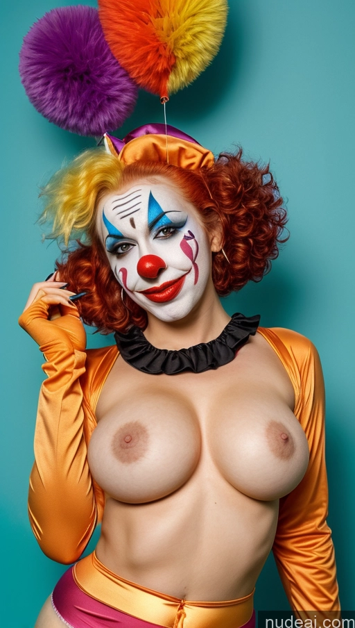 ai nude image of araffed woman with red hair and a clown makeup posing pics of Perfect Boobs Pubic Hair Hairy Women Clown