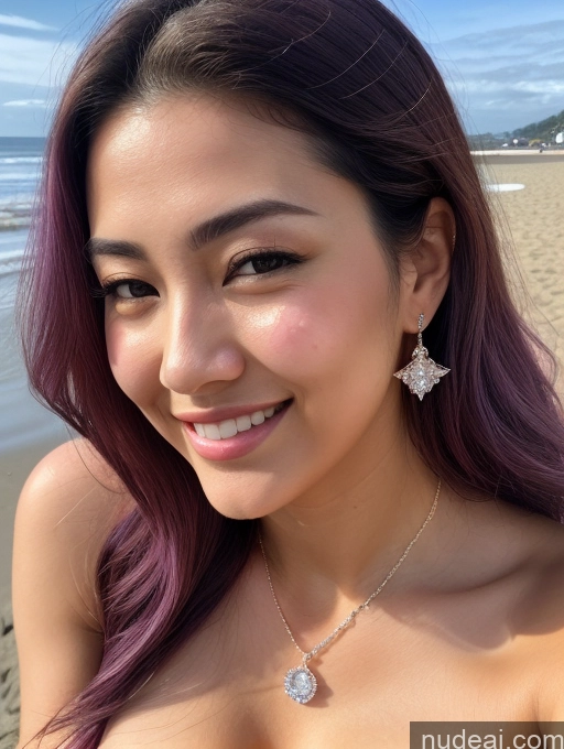 ai nude image of a close up of a woman with purple hair on a beach pics of Woman Busty Perfect Body 18 Happy Beach Diamond Jewelry Japanese Long Hair Purple Hair Nude Cumshot