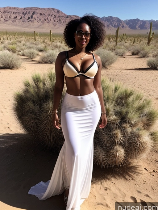 ai nude image of a woman in a white dress standing in the desert pics of Black Hair Curly Hair African 30s Orgasm Glasses Long Skirt Push-up Bra Desert