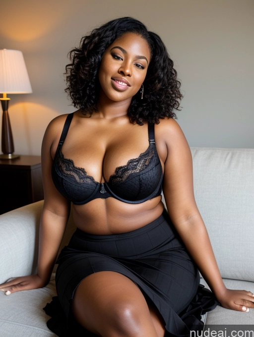 ai nude image of araffe woman in a black dress sitting on a couch pics of Black Hair Curly Hair African 30s Orgasm Long Skirt Push-up Bra Big Ass Chubby Couch