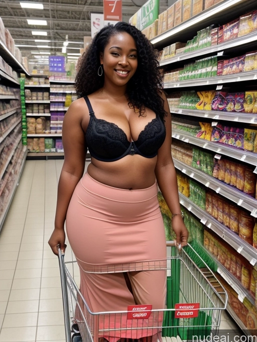 ai nude image of araffe woman in a bra top and skirt standing in a grocery store pics of Black Hair Curly Hair African 30s Orgasm Long Skirt Push-up Bra Big Ass Chubby Grocery