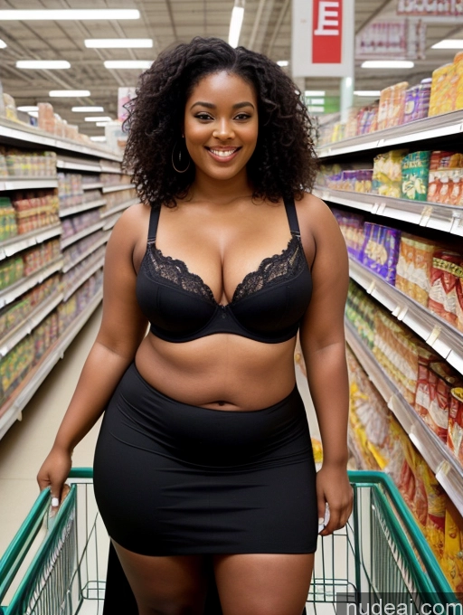 ai nude image of arafed woman in a black dress standing in a grocery store pics of Black Hair Curly Hair African 30s Orgasm Long Skirt Push-up Bra Big Ass Chubby Grocery