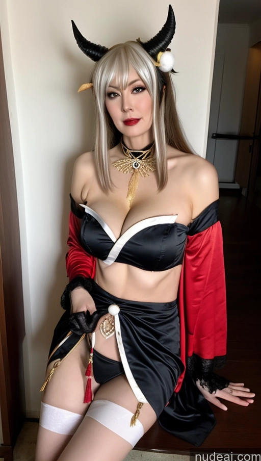 ai nude image of blond woman in black and red outfit posing for a picture pics of Milf One Busty Perfect Boobs Beautiful Big Ass Big Hips Pubic Hair Fairer Skin 60s Asian Black Hair Partially Nude Devil Miss Hina: Genshin Impact Cosplayers