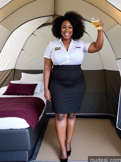 ai nude image of smiling woman in a tent holding a glass of beer pics of Chubby 30s Black Hair Curly Hair African Flight Attendant Laughing Tent Wine