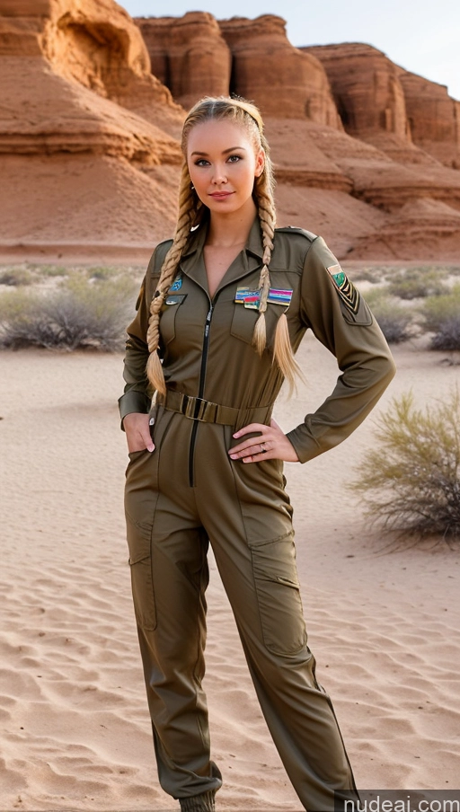 ai nude image of araffe in a desert with a desert background and a desert pics of Big Hips Serious Blonde Irish Skin Detail (beta) Detailed Big Ass 20s Front View Military Miss Universe Model Cosplay Jumpsuit Braided Oasis Perfect Boobs Jumping