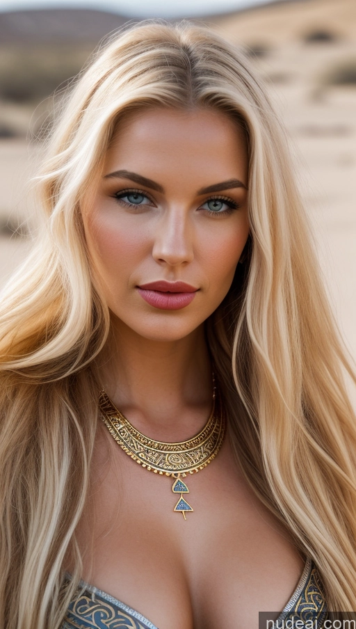 ai nude image of arafed woman with long blonde hair and a necklace on her neck pics of Model Small Tits Beautiful Lipstick Sexy Face Pouting Lips Blonde Scandinavian Oasis Cleavage Jewelry Gold Jewelry Bright Lighting Medieval Front View Painting Traditional Tribal Detailed Viking