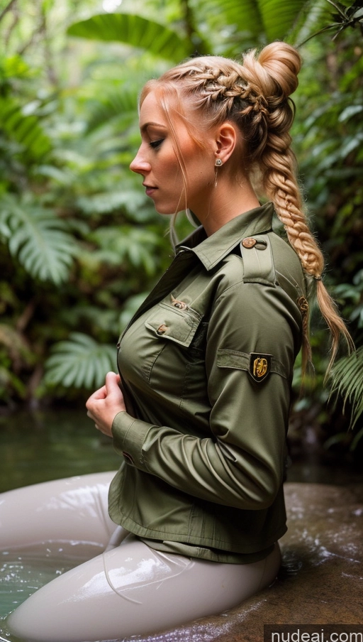 ai nude image of arafed woman sitting in a river with a green jacket on pics of Beautiful Big Ass 20s Blonde Braided Irish Skin Detail (beta) Military Cosplay Detailed Side View Busty Jungle Woman Bathing Jacket Yoga Pants