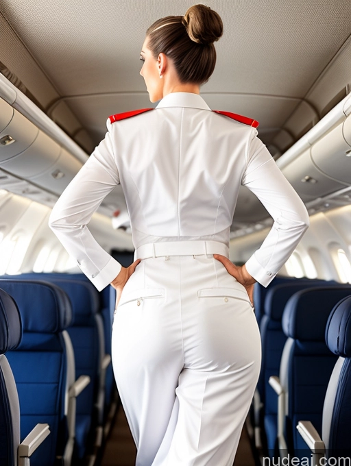 ai nude image of arafed woman in white uniform standing in airplane with back to camera pics of Back View Big Ass Bending Over White Hair Bun Flight Attendant