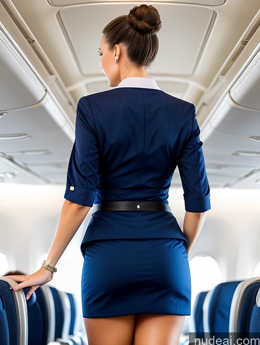 ai nude image of arafed woman in a blue dress standing on an airplane pics of Back View Big Ass Bending Over White Hair Bun Flight Attendant