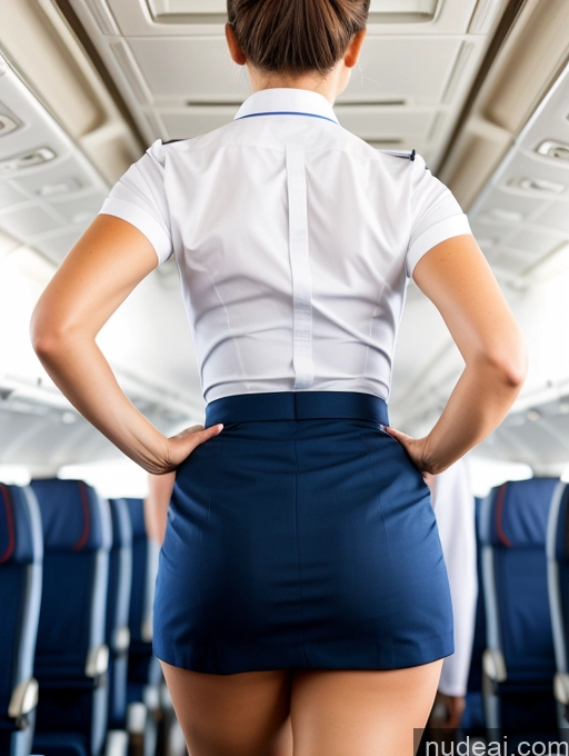 ai nude image of arafed woman in a skirt on an airplane looking at the aisle pics of Back View Big Ass Bending Over White Hair Bun Flight Attendant