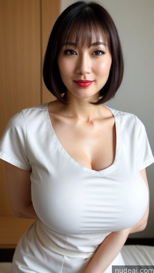 related ai porn images free for Woman One Huge Boobs Beautiful Lipstick Fairer Skin 30s Black Hair Japanese Close-up View Detailed Simple Bobcut Nurse