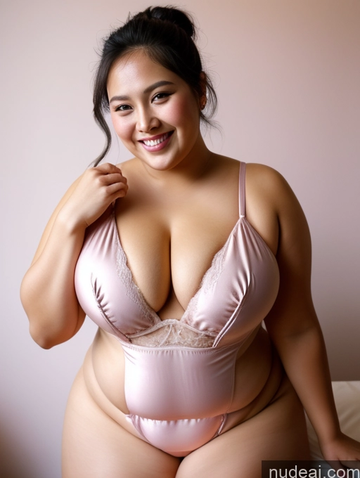 Highleg Sideless Leotard & Sideless Outfit Busty Beautiful Thick Chubby Fat 30s Close-up View Indonesian Happy