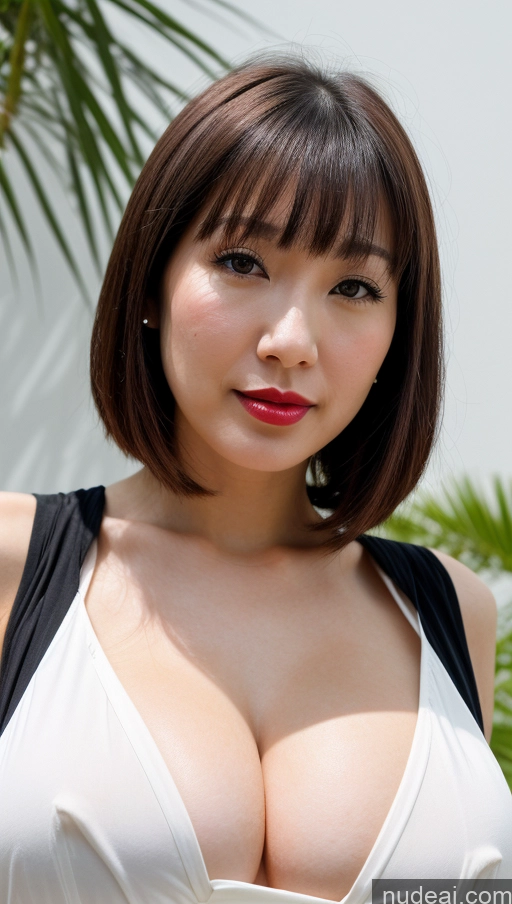 ai nude image of arafed asian woman with a very big breast posing for a picture pics of Woman One Huge Boobs Beautiful Lipstick Fairer Skin 30s Black Hair Close-up View Detailed Simple Bobcut Japanese Sundress