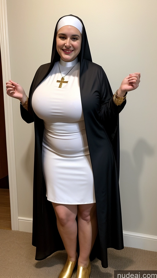 ai nude image of araffe dressed in a nun costume and holding a cigarette pics of Milf Busty Beautiful Lipstick Chubby Thick Big Hips Fairer Skin 20s Happy Seductive Brunette Long Hair Russian Skin Detail (beta) Party Front View Nun Cleavage Gold Jewelry T-pose Tattoos