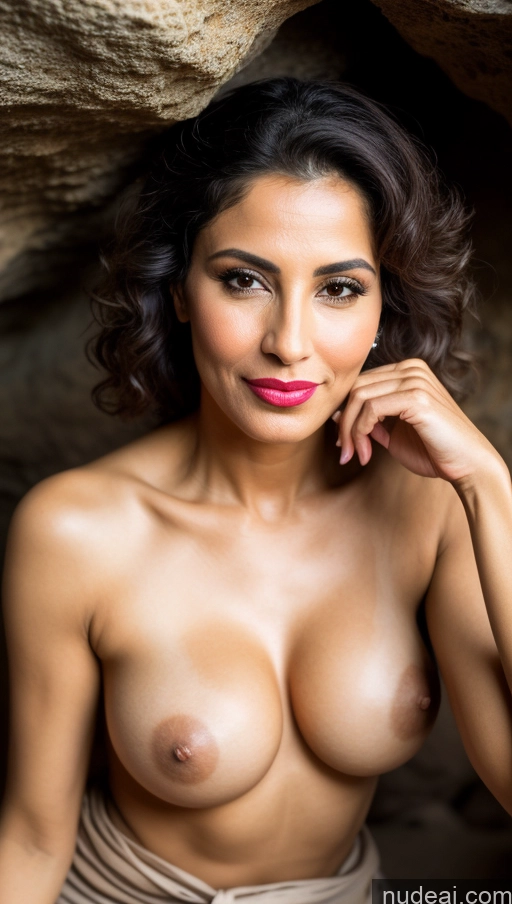 ai nude image of arafed woman with a big breast posing in a cave pics of Milf One Small Tits Beautiful Lipstick Perfect Body Pubic Hair 40s Happy Pouting Lips Sexy Face Arabic Medieval Tribal Traditional Cleavage Bright Lighting Detailed Skin Detail (beta) Cave